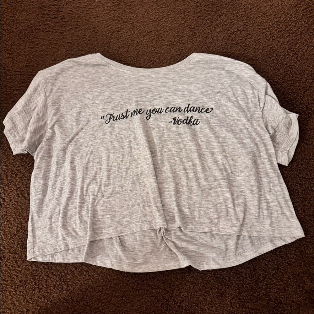 Buckle Light Gray Crop Top with Quote